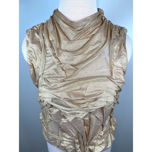 Di Petsa Wetlook High Neck Metallic Gold Top Size XL - Picture 5 of 9